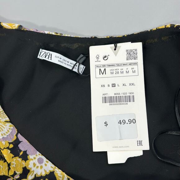 Zara One Shoulder Ruched Bodycon Mini Dress Dark Yellow Floral - Picture 6 of 8